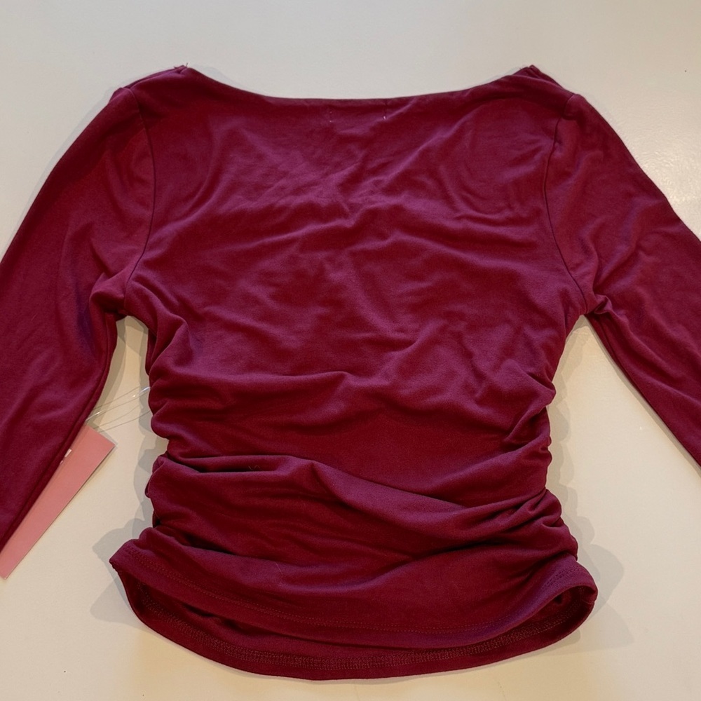 Fadedrose Ruched Ring Front Long Sleeve Top - Size S- Berry Red - NWT - Picture 3 of 7